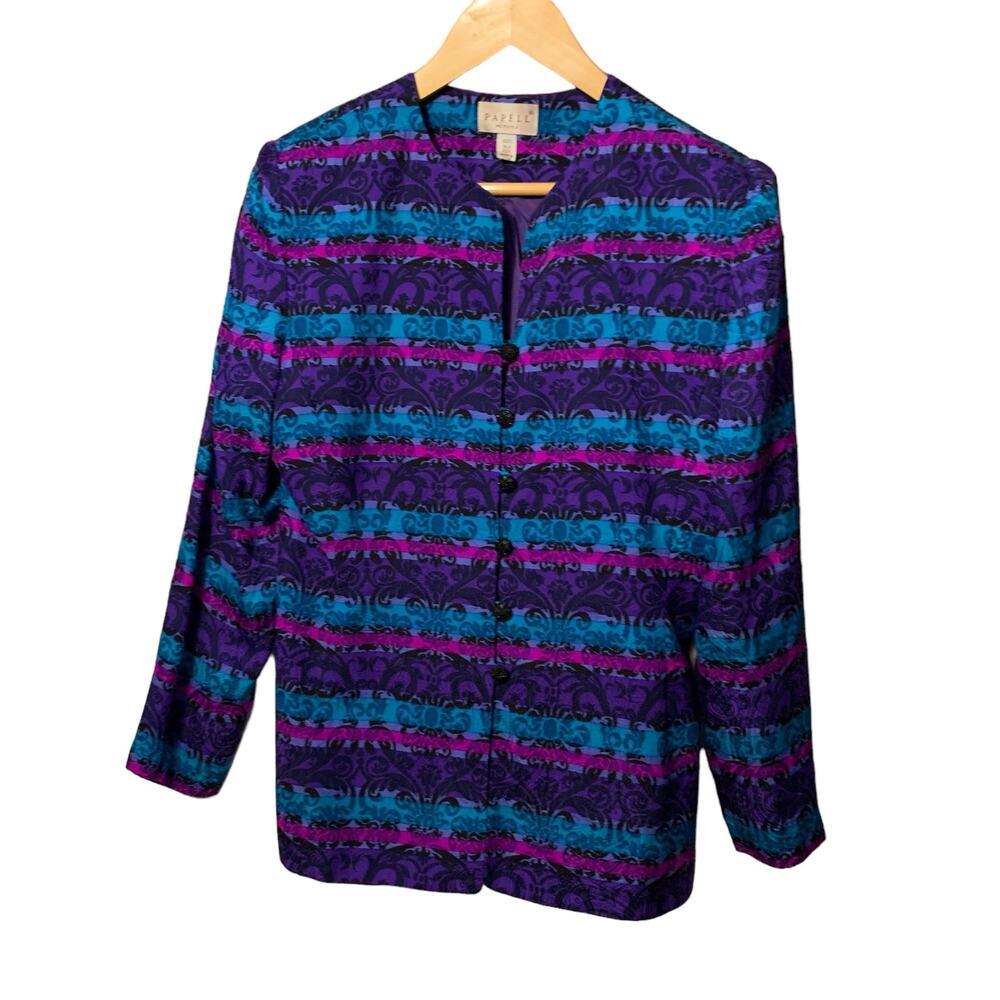 Vintage Adrianna Pappell 100% Silk Jacket. Brightly Colored Suit Coat